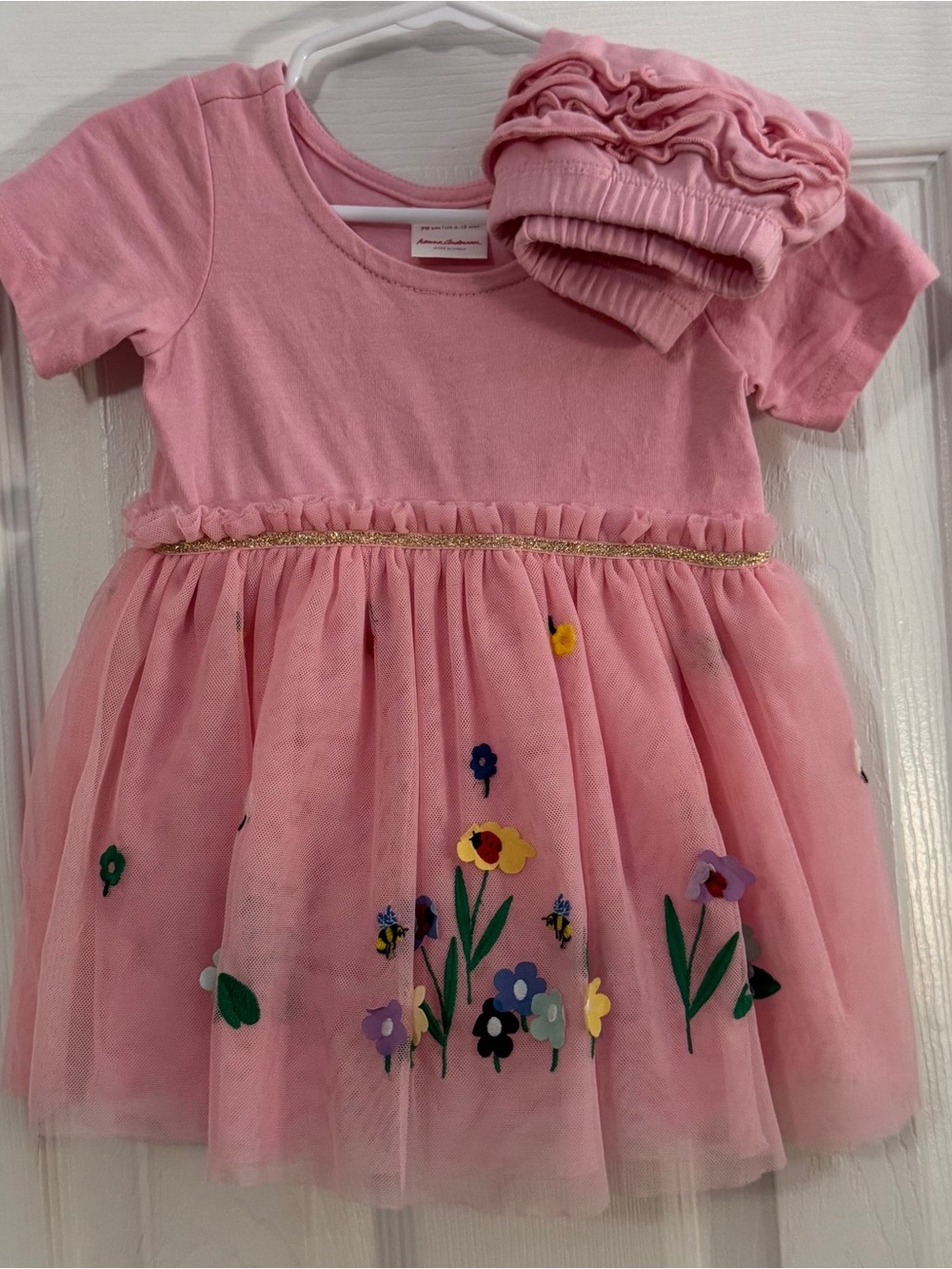 Hanna Andersson Baby Girl Pink Floral Tulle Dress Flower Appliqués and Bloomers